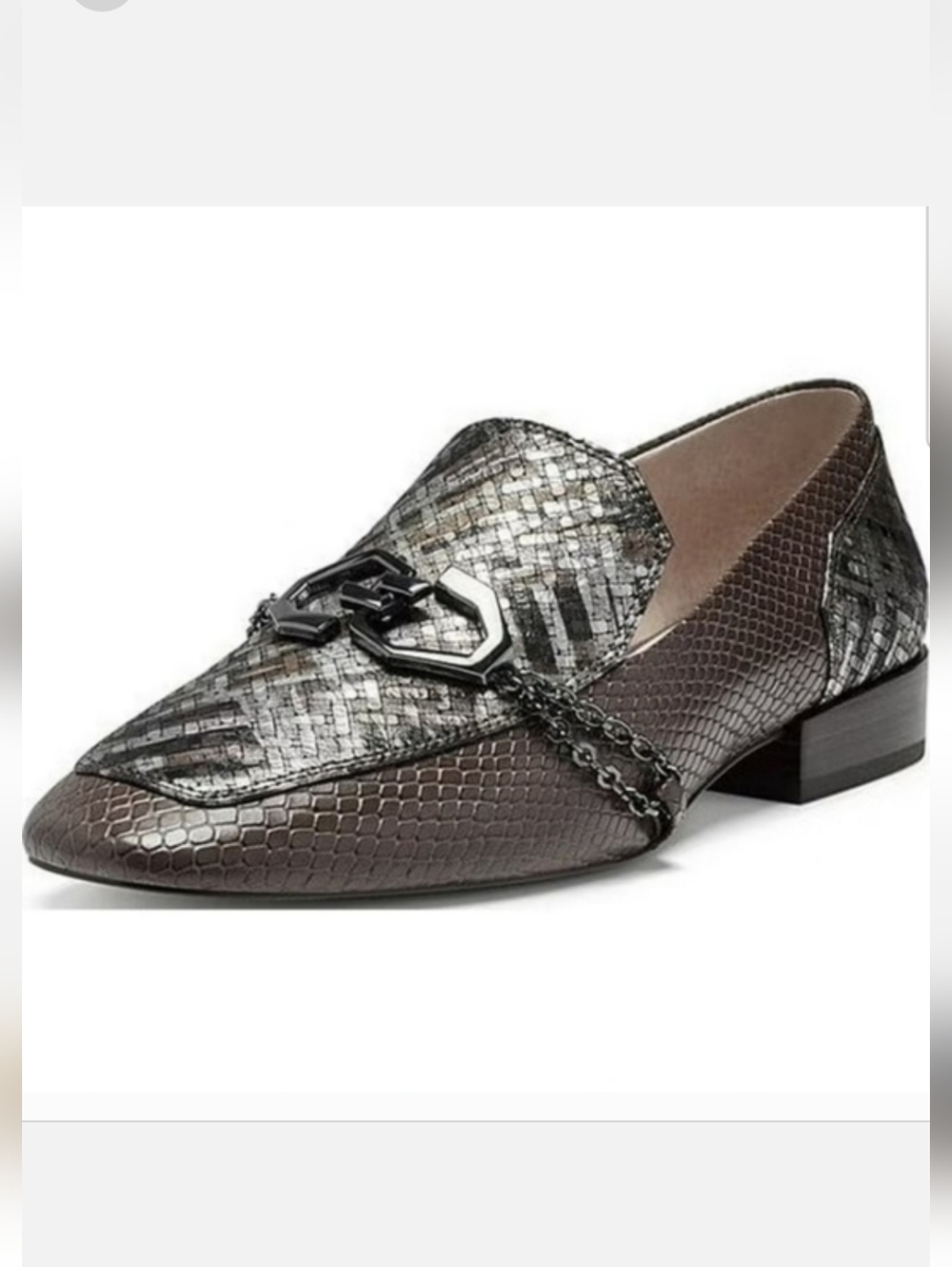 Louise Et Cie Everland Loafer Slip On Snake Embossed Leather Chain Detail sz 9.5